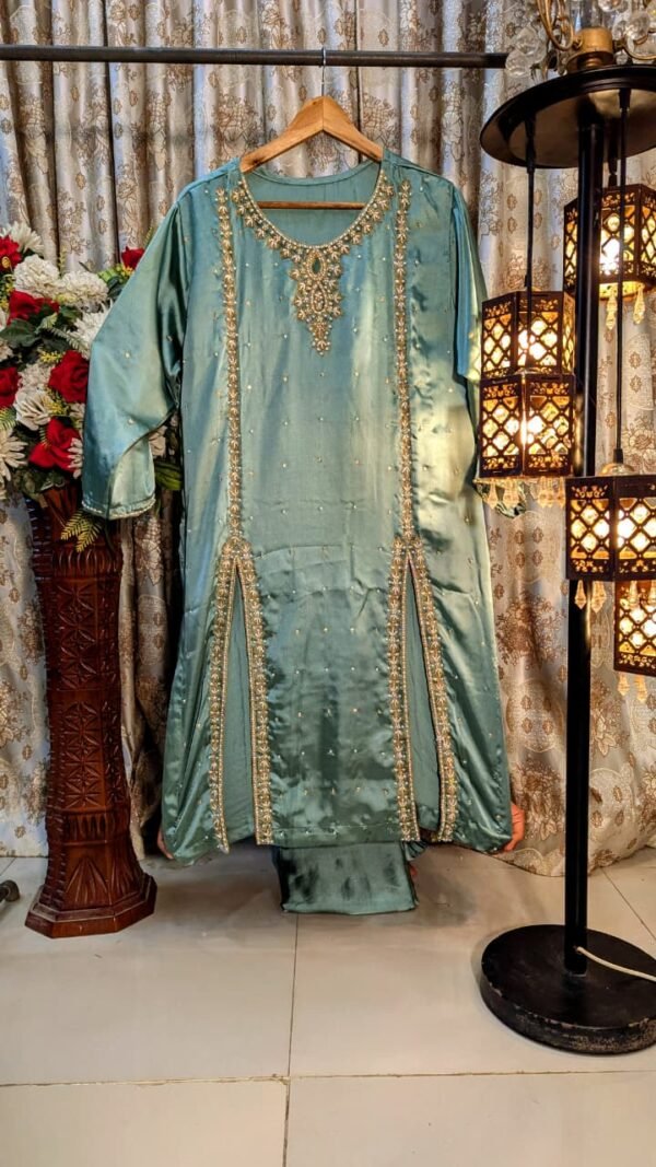 silk shirt cutwork stitching front open style long shirt hand embroidery sale bhabhis boutique