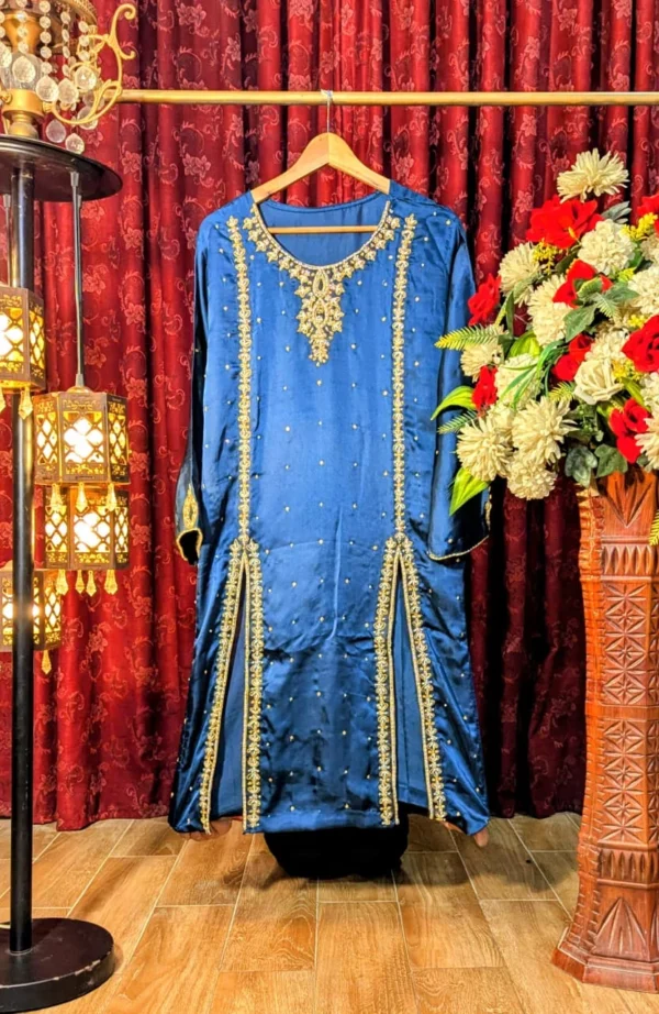 silk shirt cutwork stitching front open style long shirt hand embroidery sale bhabhis boutique