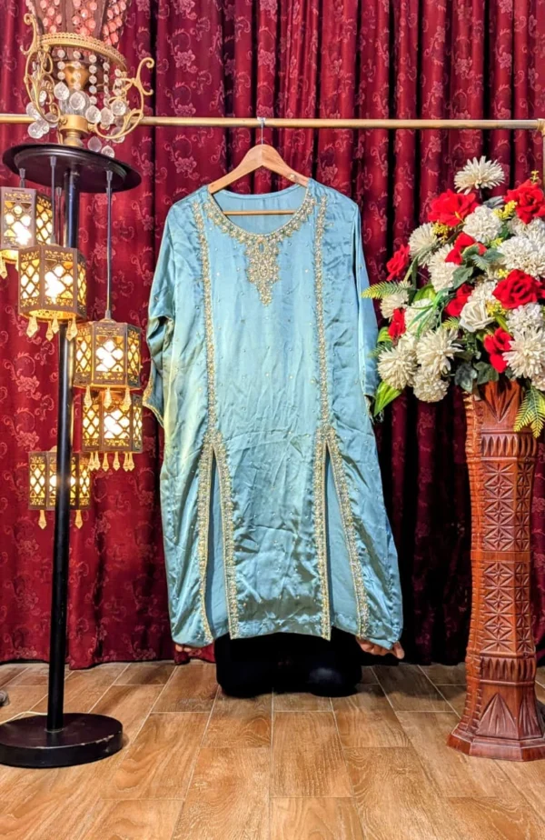 silk shirt cutwork stitching front open style long shirt hand embroidery sale bhabhis boutique