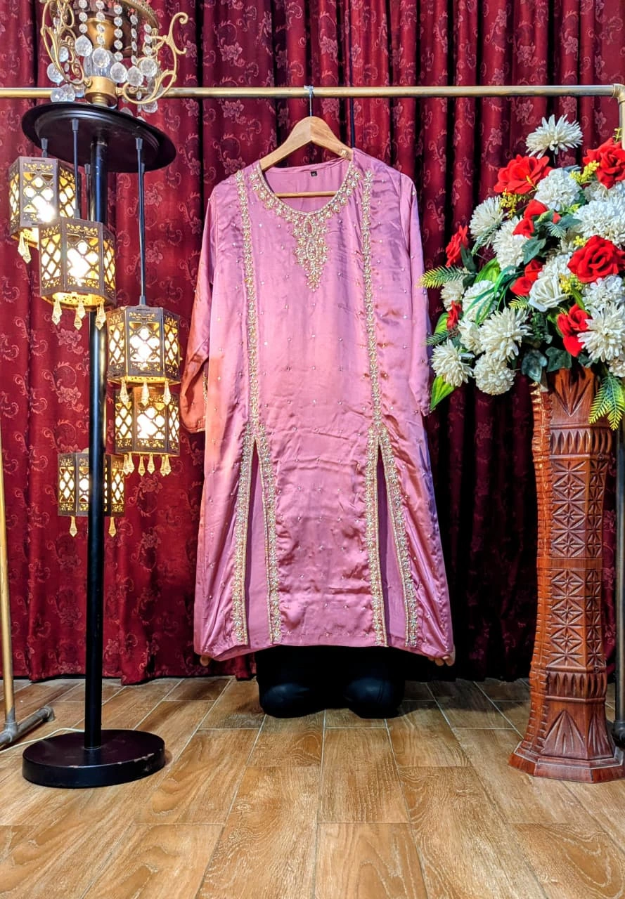 silk shirt cutwork stitching front open style long shirt hand embroidery sale bhabhis boutique