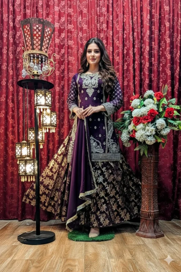 plazo style | new shirt machine embroidery | sequence work | fancy style shirt | wedding & engagement party wear suit