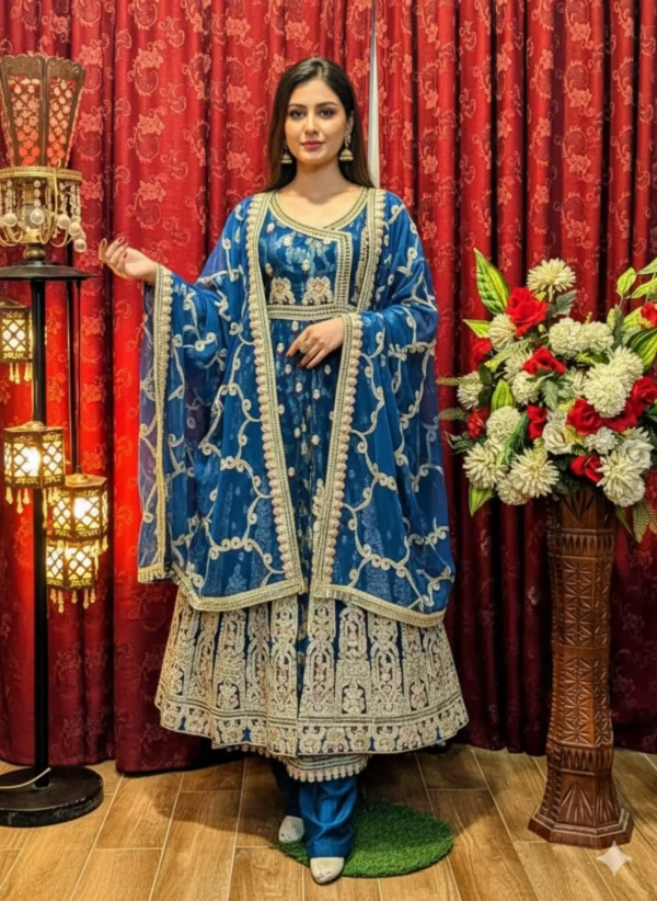 designer maxi | new work & front open | style glitter | dori work | front back embroidery