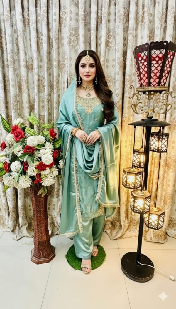 silk shirt and heavy stylish hand work look engagement & wedding