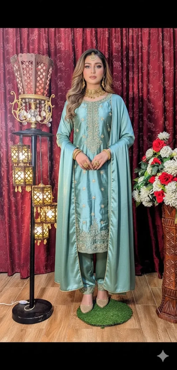 "machine embroidery suit" | silk style| long shirt style fancy | & new arrival | party wear suit